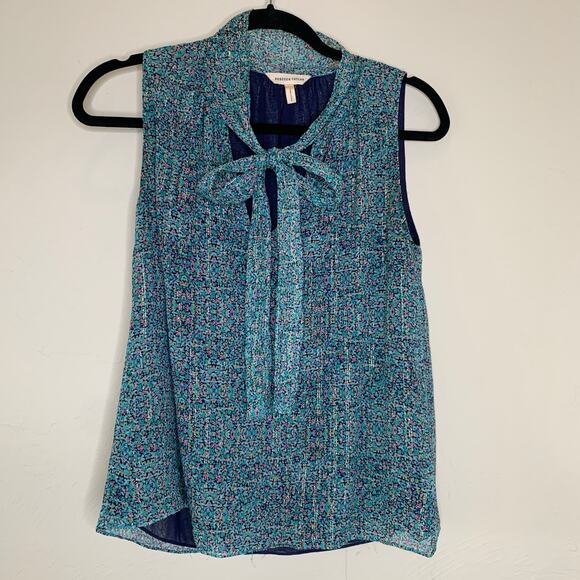 Rebecca Taylor Green Floral Chiffon Blouse Tie Neck Sz 4 - Picture 1 of 5